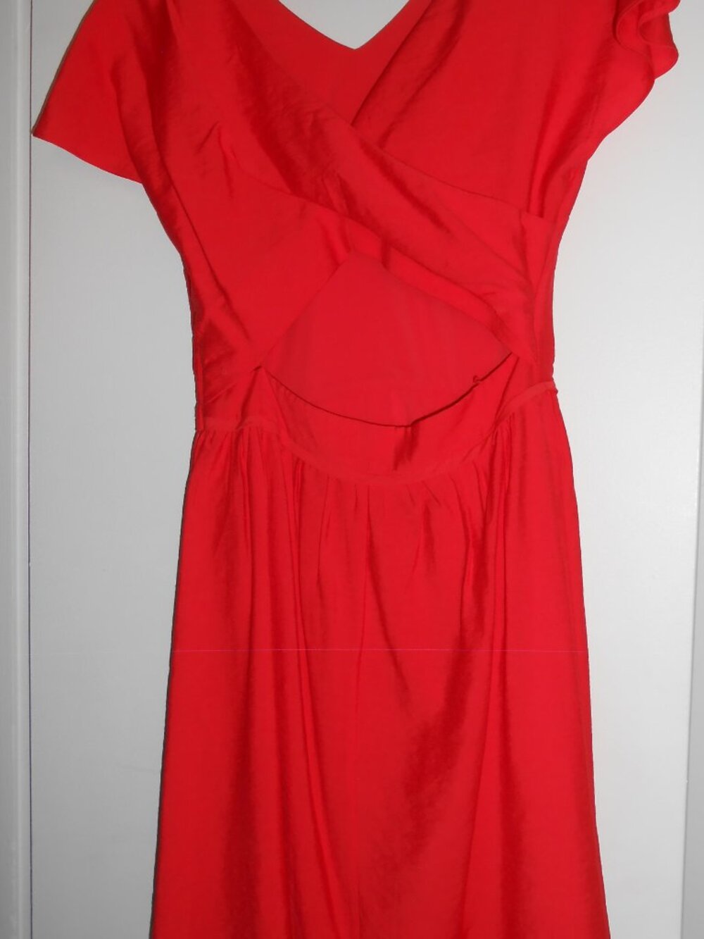 Armani Exchange, mini red/orange dress, size 6 solid V neck nice back design - Picture 4 of 7
